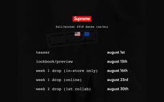 Supreme 2018 秋冬发售时间表