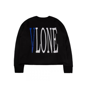 Vlone 经典黑蓝Logo字母标语背后大V套头卫衣