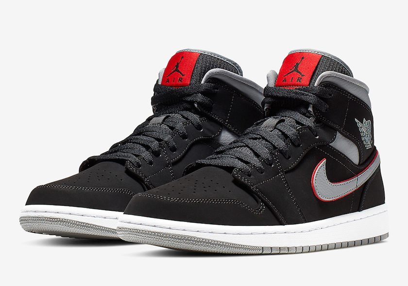 Air Jordan 1 Mid Black Grey Red 554724-060åå:registered:æ¥æ