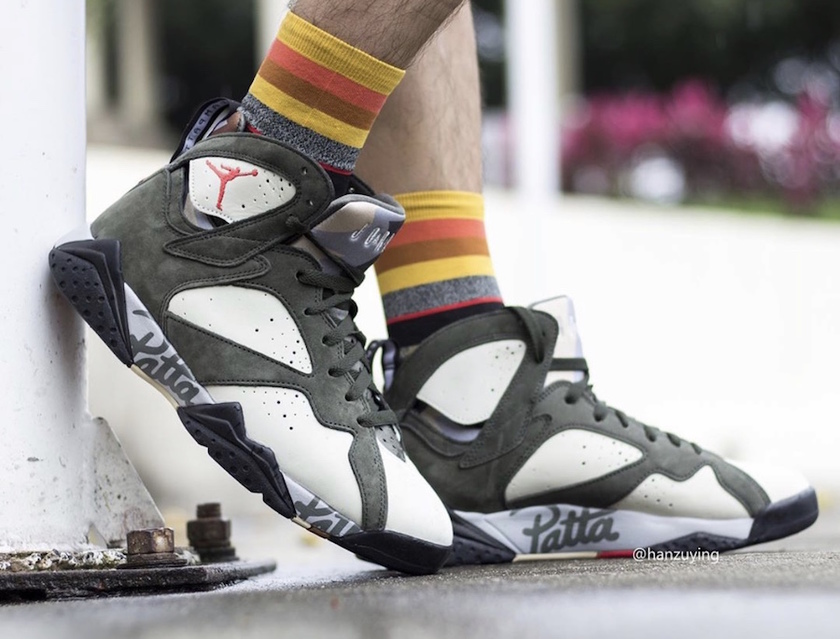 Patta Air Jordan 7 Icicle Sequoia River Rock Ligth Crimson AT3375-100 On-Footåè¡æ¥æ