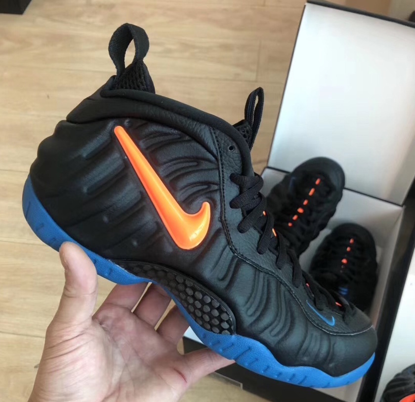 Nike Air Foamposite Pro Knicks Black Battle Blue Total Orange 624041-010 2019 Release Date