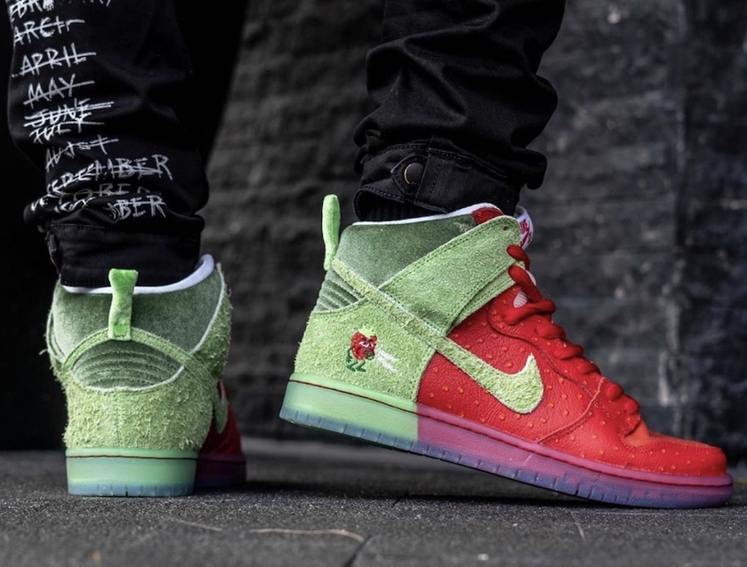 Nike SB Dunk High Strawberry Cough CW7093-600 Release Date On-Feet
