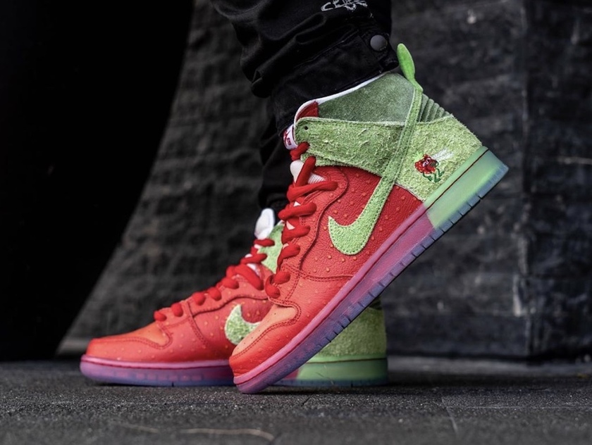 Nike SB Dunk High Strawberry Cough CW7093-600 Release Date On-Feet