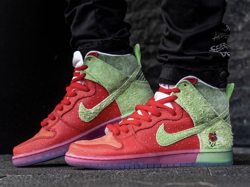 Nike SB Dunk High Strawberry Cough CW7093-600 Release Date On-Feet