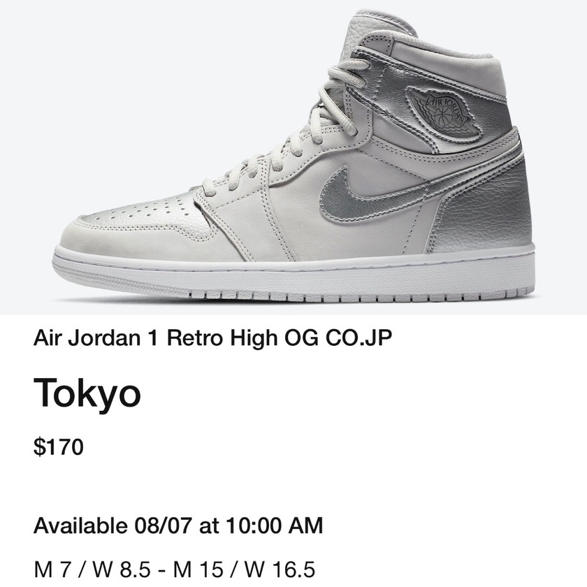 Air Jordan 1 Tokyon Metallic Silver DA0382-029åå:registered:æ¥æ